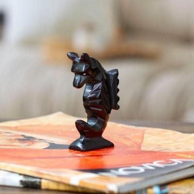 'Marine-Themed Handmade Seahorse Marble Figurine in Black'