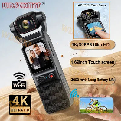 4K Touchscreen Pocket Camera WIFI Outdoor DV 180° Rotatable UHD Anti-shake Bodycam Sports Action Portable Security Recorder