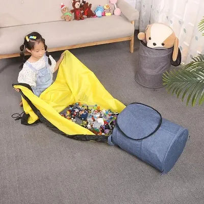 Multifunctional Toy Storage Bag for Building Blocks & Dolls - Quick-Detach Play Mat & Storage Bucket, Travel-Friendly Kids Organ