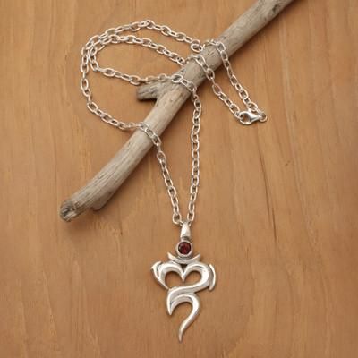 'Inspirational 1-Carat Faceted Garnet Om Pendant Necklace'