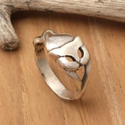 'High-Polished Cat-Shaped Modern Sterling Silver Band Ring'