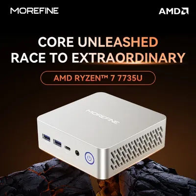 MOREFINE Mini PC M700 AMD Ryzen R7-7735U WIN11PRO Desktop Computer Dual Channel DDR5 RAM M.2 PCIE4.0 SSD WiFi6 BT5.0 Laptop Game