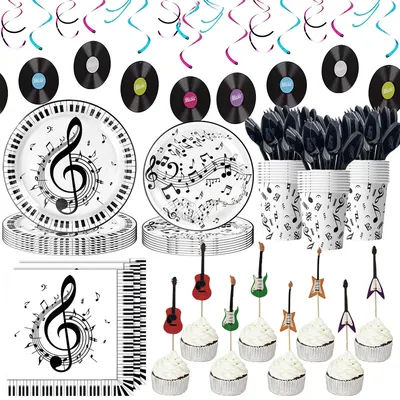 Music Theme Party Decorations Tableware 7"Music Notes Paper Plates Cup Napkins Musical Notes Party Supplies Birthday Decorations