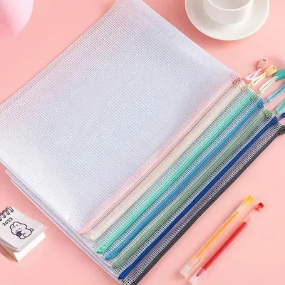 10pcs Transparent Mesh Zipper Bag For Organizing Zipper Mesh Bags A4/A5 Document Waterproof Travel Bags Office Supplies Document