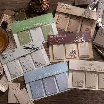 90 Sheets Vintage Minimalist Style Sticky Notes Retro Plant Self-Adhesive Memo Notepad for School And Office Supplies Planner