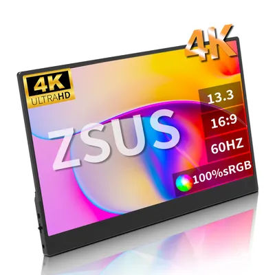 ZSUS 3840*2160 13-inch 4K Portable Monitor 60HZ For Laptop XBox PS4 / 5 Switch TV Box Cell Phone PC Extension Mobile