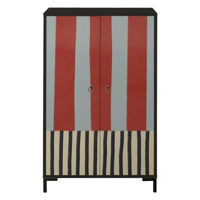 Credenza MDF 2 ante decorative righe rosso terracotta e grigio