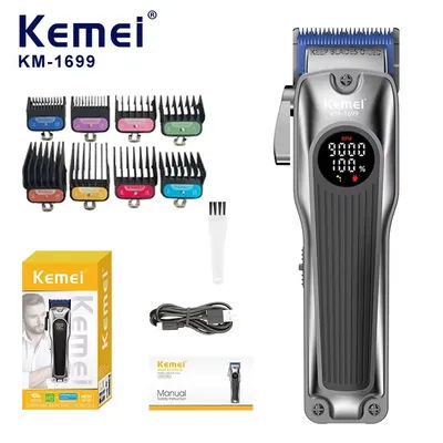 Kemei KM-1699 9000rpm Electric Hair Clipper Men's Professional Trimmers Rechargeable Cordless Hair Cut Machine with LCD Display