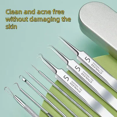 8pcs Stainless Steel Blackhead & Set - Precision Tweezers and Cell Clip, Fragrance-Free, Tweezers NeedleNose Pliers Tool Kit
