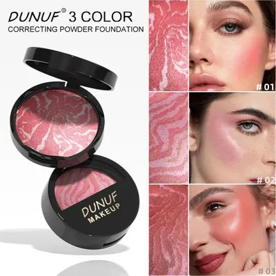3 Color Blush Palette Waterproof Lightweight Breathable Long Lasting Smooth Baked Powder Blusher Correcting Foundation 60g
