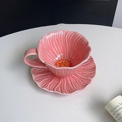 tazza da caffè in ceramica floreale piattino, creativo design vintage francese a forma di petalo dipinto a mano sotto smalto, set da tè pomeridiano, elegante regalo per gli amici famiglia