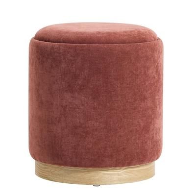 Pouf in tessuto terracotta e legno