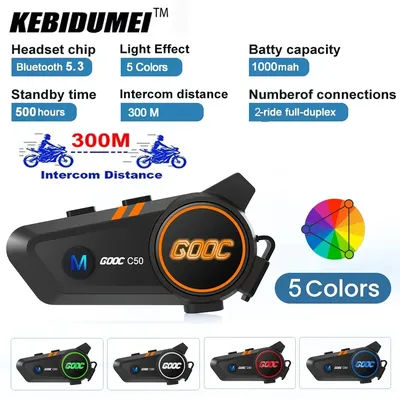 300m moto Interphone casque casque 1000mah V5.3 Bluetooth Interphone sans fil étanche Intercomunicador haut-parleur écouteur