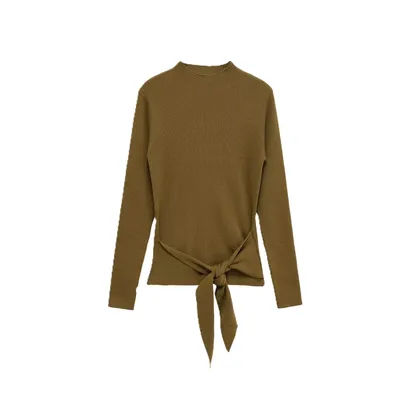 Haut en tricot à manches longues pour femmes, nouveau Style Camel, avec nœud décoratif, coupe cintrée, élégant et à la mode, automne 2025