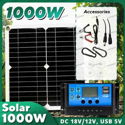 1000W Solar Panel 12V Solar Cell 50A-100A Controller Solar Plate Kit For Phone RV Car Caravan Home Camping Outdoor Battery