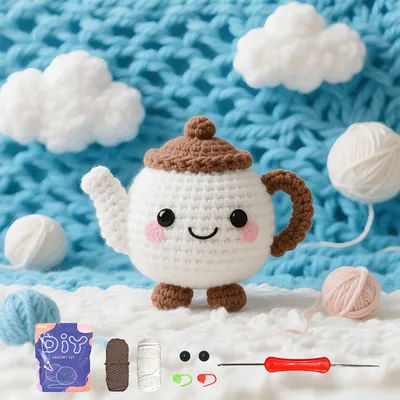 1pc Cute Teapot Crochet Kit, Amigurumi Knitting Kit And Yarn Craft Kits with Step-by-Step Video Tutorials And Instruction