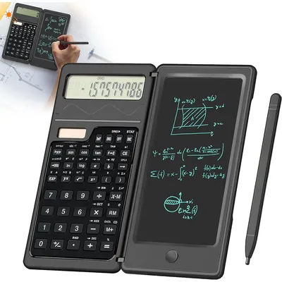 Solar & Battery Dual Power Scientific Calculators for Students with Drawing Pad & Pen，10-Digit LCD Screen Pocket Calculator