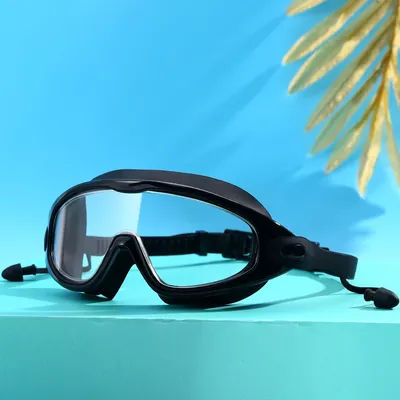 Lunettes de natation pour adultes, monture large avec bouchons d'oreilles, lunettes de natation pour hommes et femmes, lunettes professionnelles anti-buée haute définition