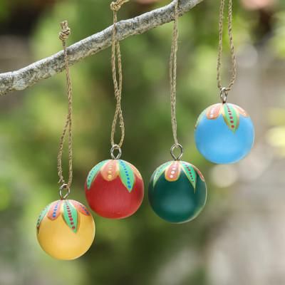 'Hand-Painted Wood Globe Christmas Ornaments (Set of 4)'
