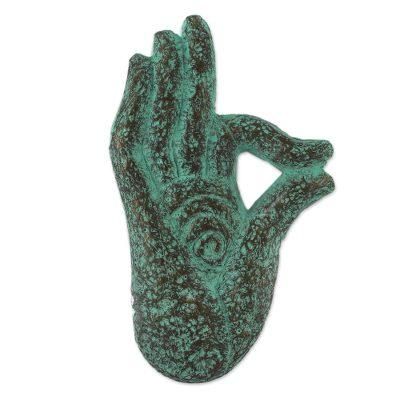 Meditating Hand,'Recycled Paper Relief Panel of a Hand from Thailand'