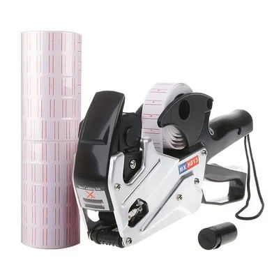 1pcs Silver Metal 8-digit Label Gun with 5000 labels and 1 ink cartridge, suitable for office, retail, grocery store.