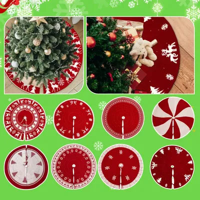 Jupes d'arbre de noël rondes tricotées de 120cm, artisanat mignon flocon de neige imprimé d'élan, couverture de Base d'arbre de noël, tapis décoratif