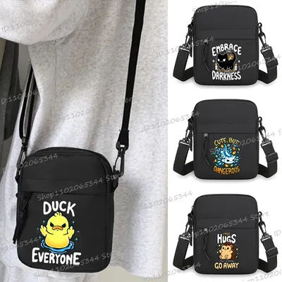 Funny Anime Duck Everyone Print Waterproof Small Messenger Bags Men Women Mini Nylon Mobile Phone Bags Meme Teenage Shoulder Bag