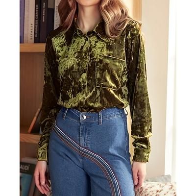 Per donna Velluto Elegant Elegante Blusa Bottoni Semplice Bohemien Vintage Quotidiano Manica Lunga Colletto a Camicia Top Regolari Quotidiano Abbigliamento da sera Ferie Viola Arancione Verde