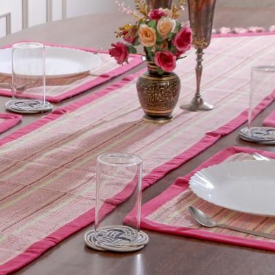 Pastel Stripes,'Striped Cotton Jacquard Table Runner Placemat Set (5 Pieces)'