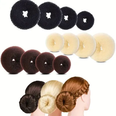 4pcs Hair Bun Maker Set, Donut Bun Maker Set with 4pcs Dark Brown &4pcs Beige(1 extra-large,1 large,1 medium and 1 small)