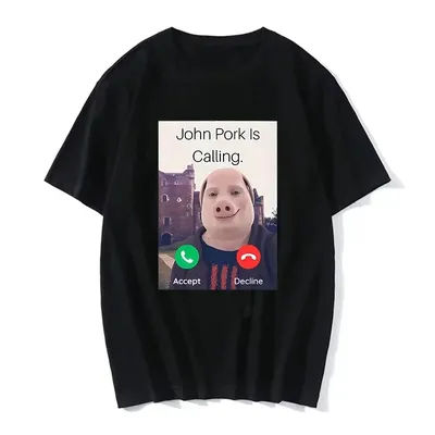 Funny John Pork Is Calling Answer Call Phone Tee Shirt for Women Pig Tops Tshirt Gothic Hip Hop T-shirt Streetwear Clothes