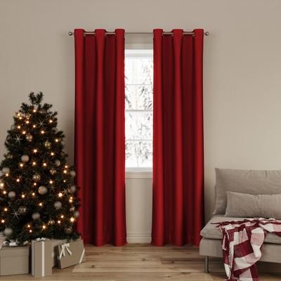 Wide Width Cassil Grommet Panels with Tie Back, Set of 2 by BrylaneHome in Red (Size 74" W 84" L)