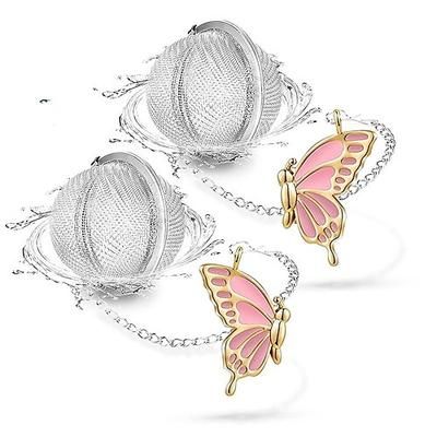 2 palline da tè per tè sfuso con ciondolo, infusore per tè sfuso in acciaio inox, infusore per tè a rete con ciondolo, colino da tè, infusori per tè, ciondolo a farfalla 3D, diffusori di tè per