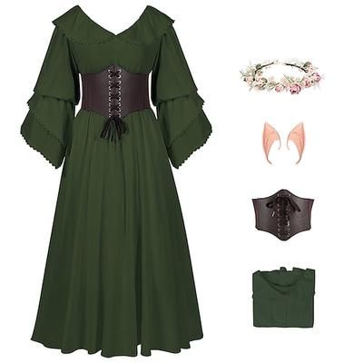 Retrò Vintage Medievale Rinascimento Vestito Corsetto Abiti Vichingo Elfico Costume Per donna Costume di Carnevale Celtico Fantasia Halloween Carnevale Performance Feste LARP Adulti Vestito Corsetto