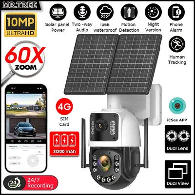 Metal AOV Solar Security Camera 4K 4G SIM 60X Optical Zoom Human Tracking 31200 Mah 24 Hours Record Home Outdoor Surveillance