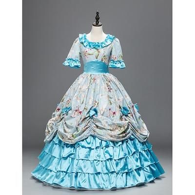 Vintage Rococò Rinascimento Maxi Vestito Normale A sbuffo Cenerentola Principessa Collo quadrato Costume Tutti Halloween Carnevale Mascherata Feste Halloween Performance Adulti
