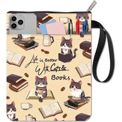 Couverture de livre de chat, protection de livre de café d'animaux, pochette de livre pour livres de poche, couverture de livre en tissu lavable avec fermeture éclair