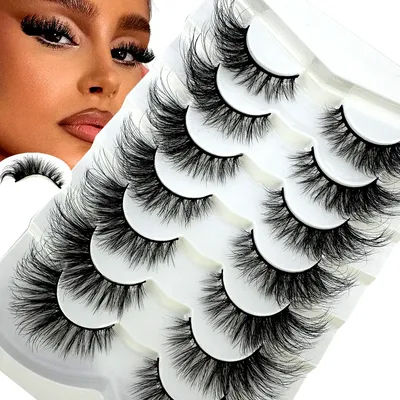 New 7 Pairs Eyelashes Soft 5D Fluffy 3D Mink False Eyelashes Cat Eye Lashes Volume Mink Lashes Faux Natural Fake Lashes