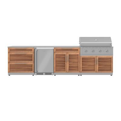 NewAge Outdoor Kitchens Stainless Steel 7-Piece Cabinet Set with 3-Drawer, Bar, Grill Cabinet, Performance Grill, Countertops and Fridge