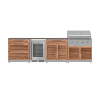 NewAge Outdoor Kitchens Stainless Steel 7-Piece Cabinet Set with 3-Drawer, Bar, Grill Cabinet, Performance Grill, Countertop, and Fridge