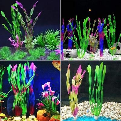 Artificial Aquarium Plants With Ceramic Base 10pcs Colorful 13.8 In