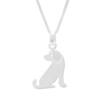 Lovely Dog,'Brushed-Satin Sterling Silver Dog Pendant Necklace'