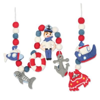 'Handcrafted Wool Felt Ocean-Themed Christmas Tree Garland'
