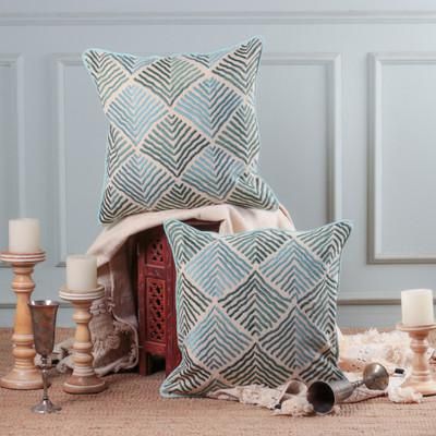 'Wavy-Patterned Blue and Green 100% Cotton Cushion Cover Pair'