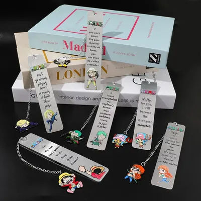 One Piece Metal Bookmark with Luffy/Zoro Character Charms & Quotes, Anime Gift for Fans, Ideal for Manga Readers