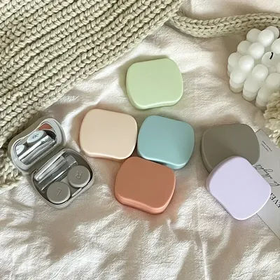 Mini Solid Color Contact Lens Case Contact Lens Container Girls Travel Holder Storage Eye Container with Mirror