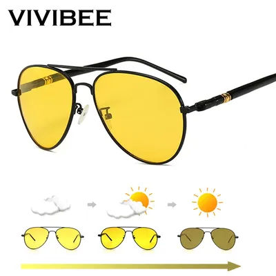 VIVIBEE lunettes de soleil photochromiques hommes pilote conduite jaune changement de couleur polarisé femmes lunettes de soleil Aviation Vision jour et nuit