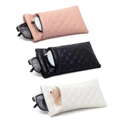 Double Layer Portable Squeeze Glasses Case PU Leather Sunglasses Storage Bag 2 Pcs Black white