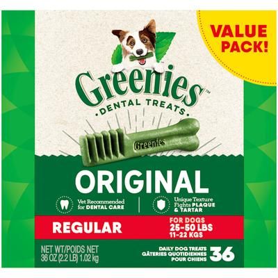 Original Regular Natural Dog Dental Care Chews Oral Health Dog Treats, 36 oz., Count of 36