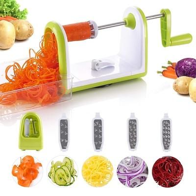 Affettatrice a spirale per verdure, affettatrice a spirale in acciaio inox a forma di V a 5 lame, affettatrice per spaghetti di pasta vegetariana e macchina per tagliatelle di zucchine